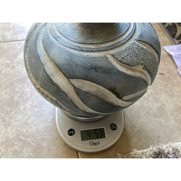 Pier 1 Blue Gray Ceramic Vase White Swirls Hand Crafted Pottery Large 8” Heavy - Picture 8 of 9